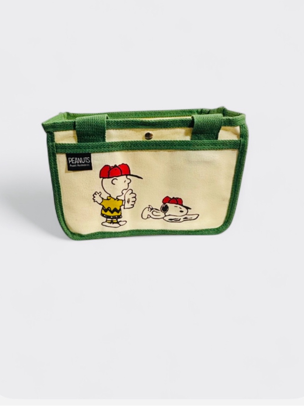 Peanuts Canvas Tote Bag with Green Trim and Cream Body - Picture 2 of 6